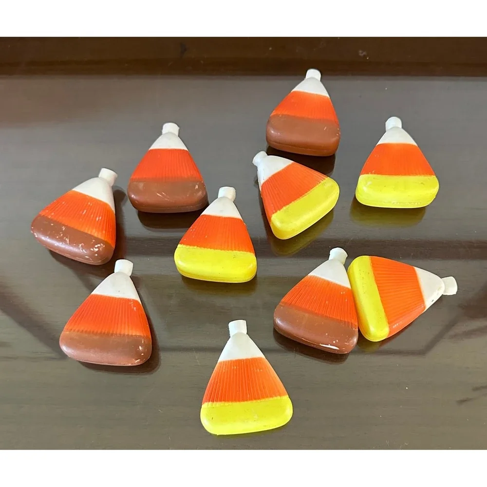 Vintage Candy Corn Light Covers Set of 10 Halloween Autumn Plastic Blow Mold